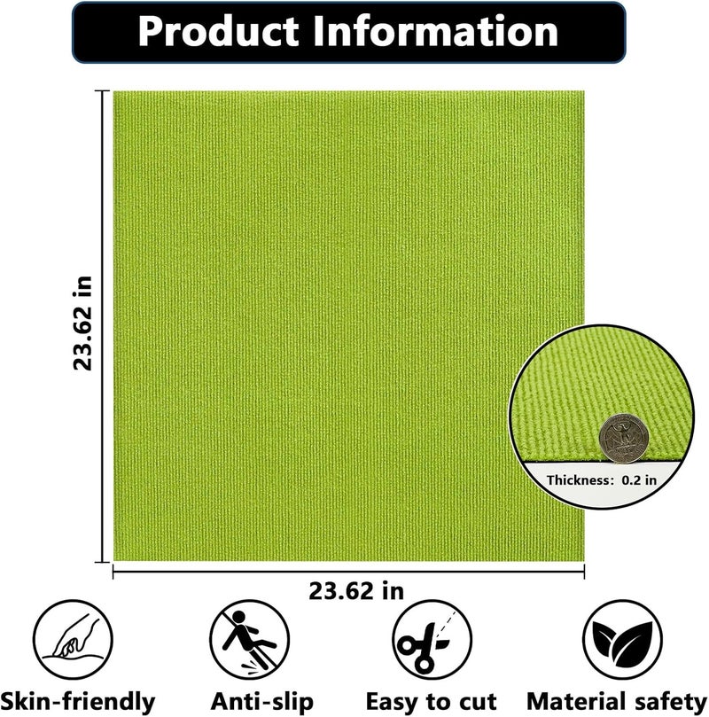 WAPANE Self Adhesive Carpet Floor Peel Tile Square 20 Pcs Peel and Stick Carpet Tiles for Kitchen Bedrooms Indoor Outdoor Green - Image 2